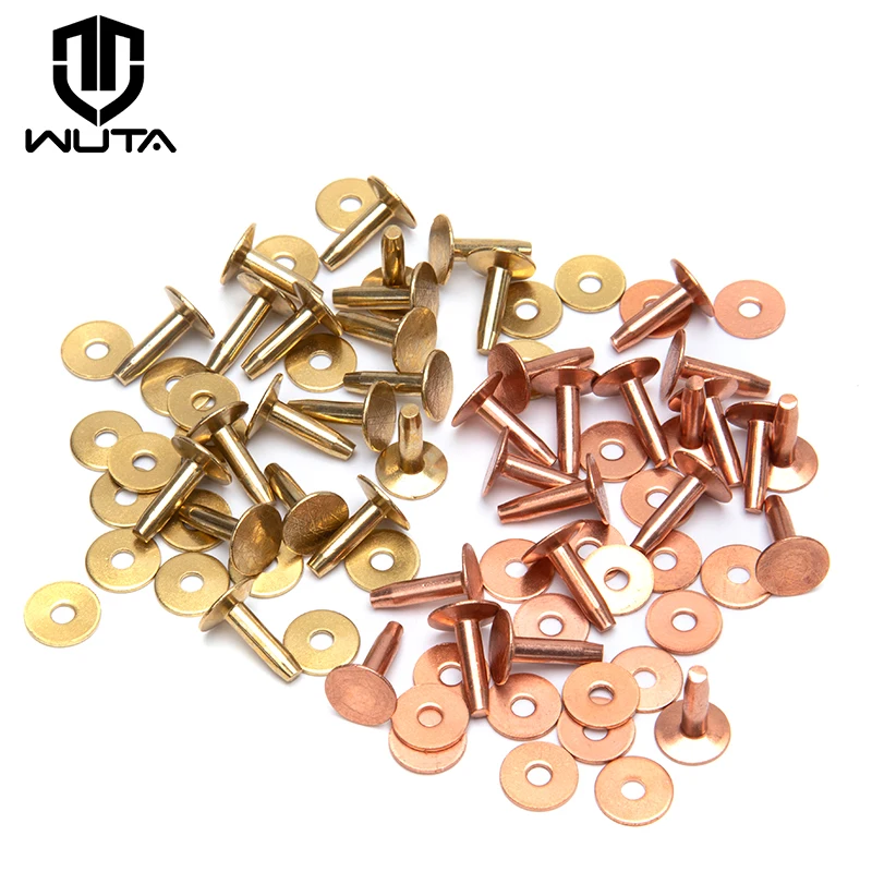 WUTA 50/100 Set Solid Brass Leather Rivets With Burrs, Copper Rivet Studs Permanent Tack Fasteners Craft, Belts, Halters, Bridle