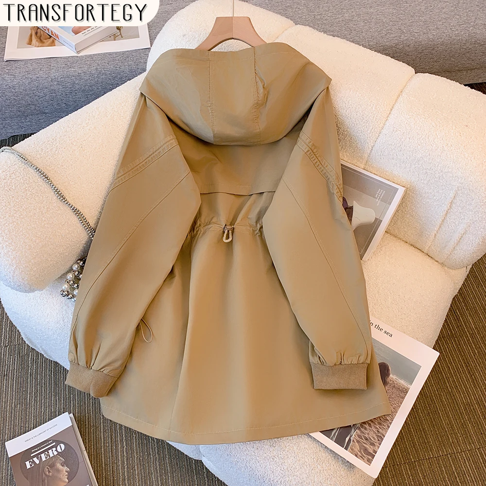 Plus Size Women's Autumn and Winter Casual Hooded Coat Loose Comfortable Windstorm Storm Jacket Solid Color Commuter Top 2024