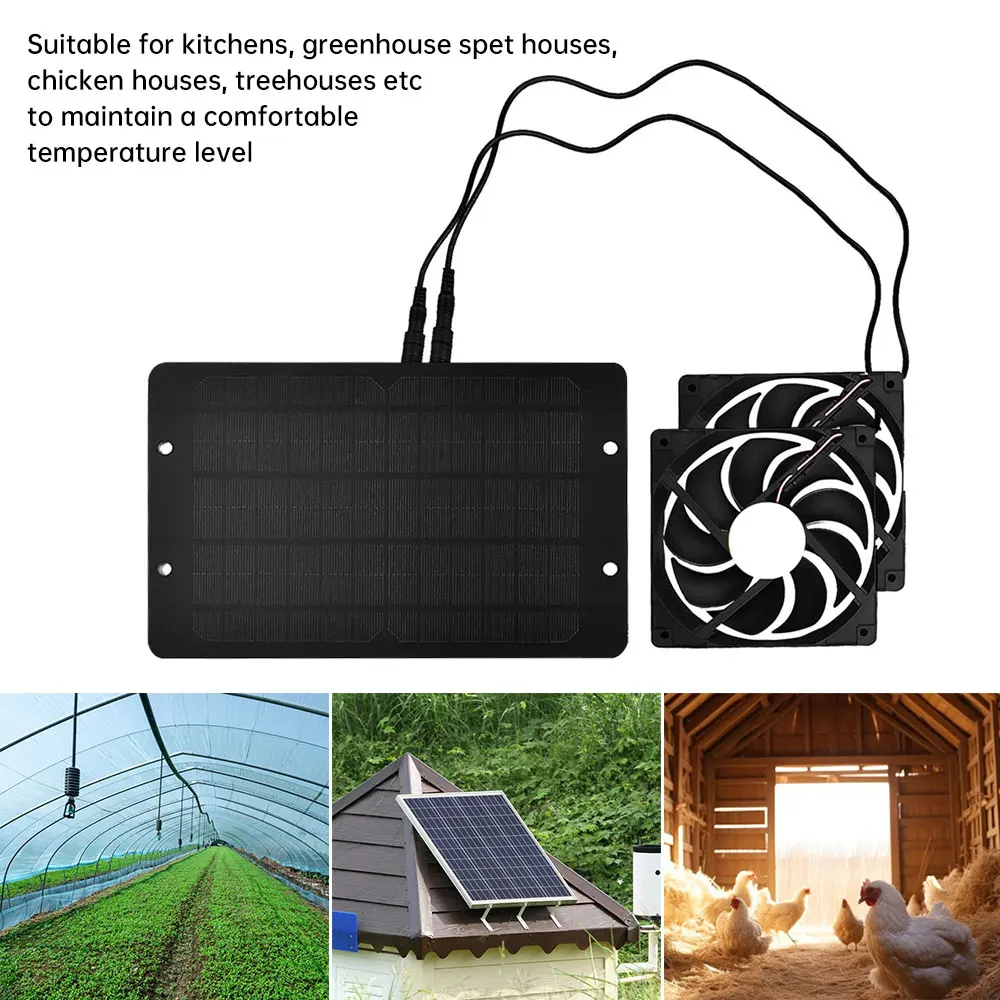 12V Solar Dual Exhaust Fan Mini Ventilator 10W Solar Panel Powered Fan Solar Panel Charger Waterproof Fans For Dog Chicken House