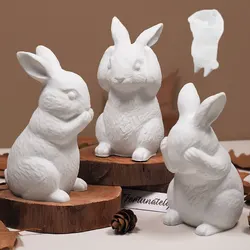 Cute Rabbit Molds Easter DIY Rabbit Hand Covering Mouth, Ears And Eyes Plaster Epoxy Resin Silicone Mold Desktop Decor Crafts
