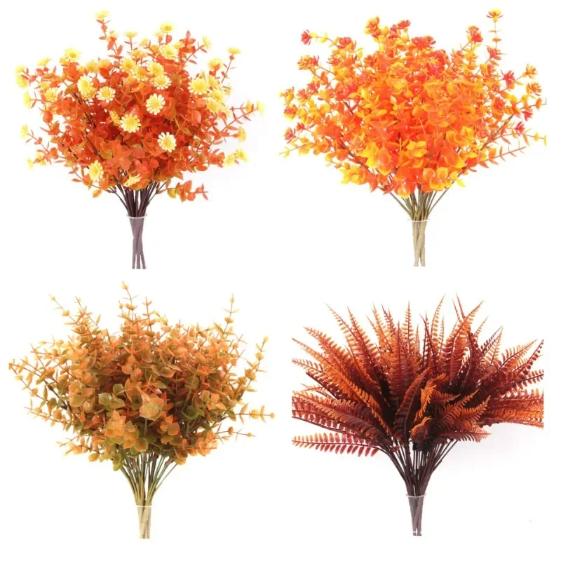 

Artificial Fall Flowers Outdoor Autumn Fake Flowers Plastic Shrub Plant for Wedding Home Garden Thanksgiving Christmas Decor