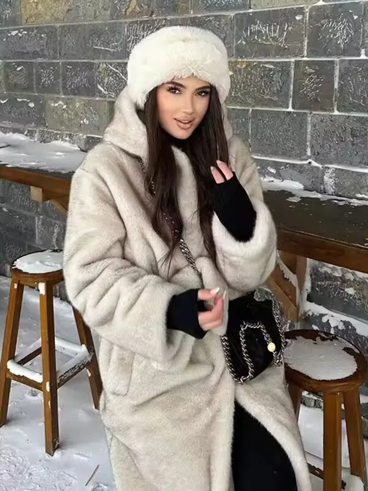 ZADORIN Luxury Long Mink Coat Woman Fashion Hooded Belted Fluffy Faux Fur Jacket Woman Clothes Ladies Winter Coats and Jackets
