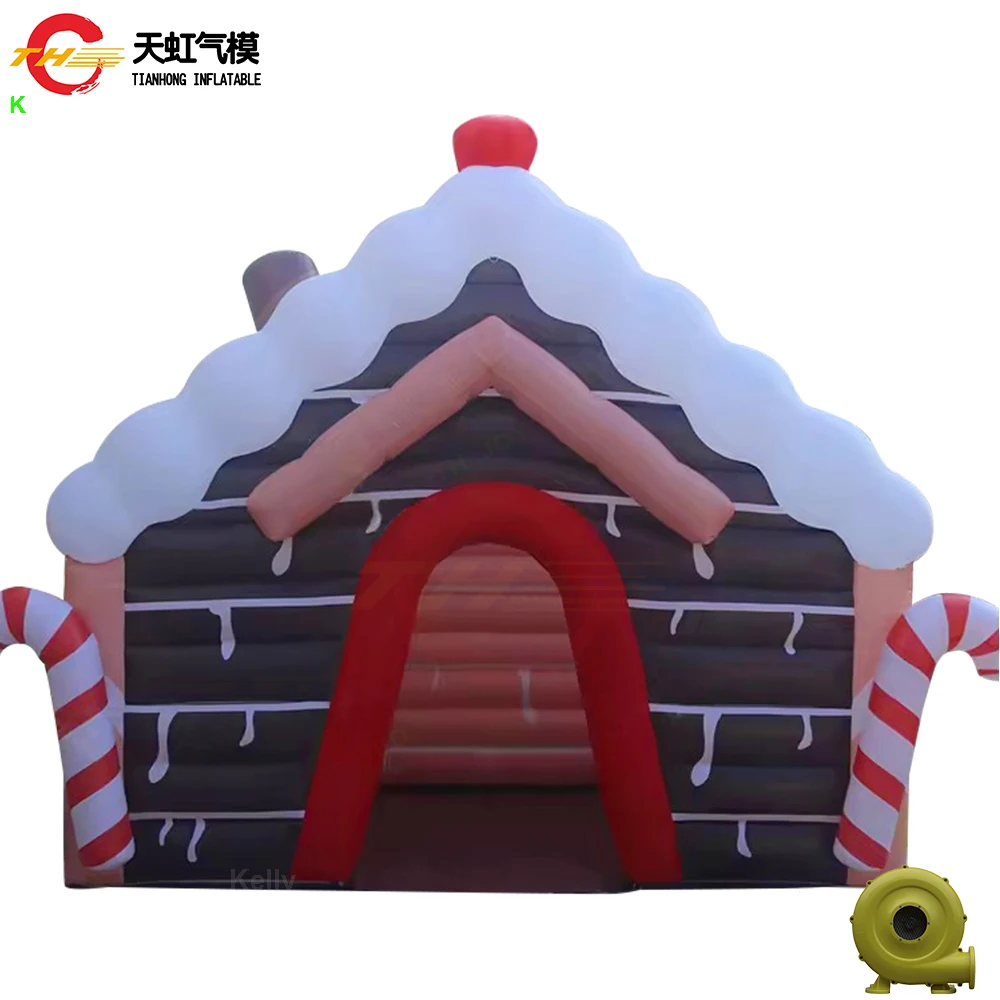 2025 New Inflatable Santa Grotto Outdoor Inflatable Christmas House Tent with Candy Crane Inflatable Cabin Decoration For Events