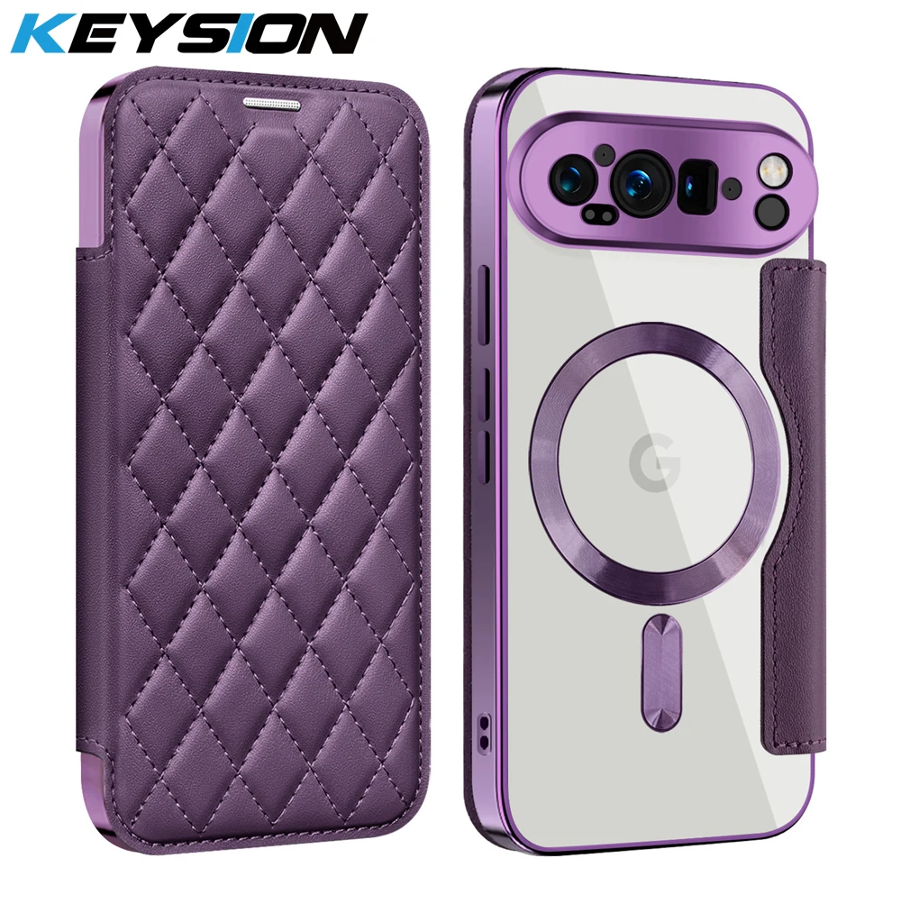

KEYSION Plating Leather Flip Wallet Case for Google Pixel 9 10 Pro XL 9A Card Slots Magnetic Wireless Charging Phone Back Cover