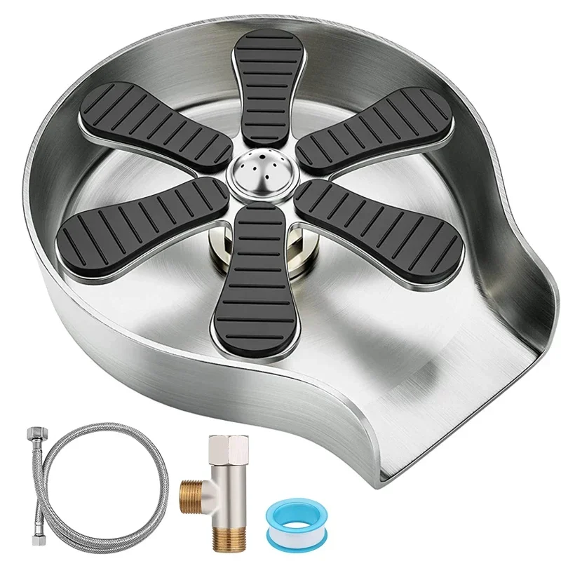 

@Kitchen Sink Glass Cup Wash Automatic Stainless Steel Pressure Spray Washer Cup Tool Cleaning Faucet Bar Rinser Coffee Pitcher