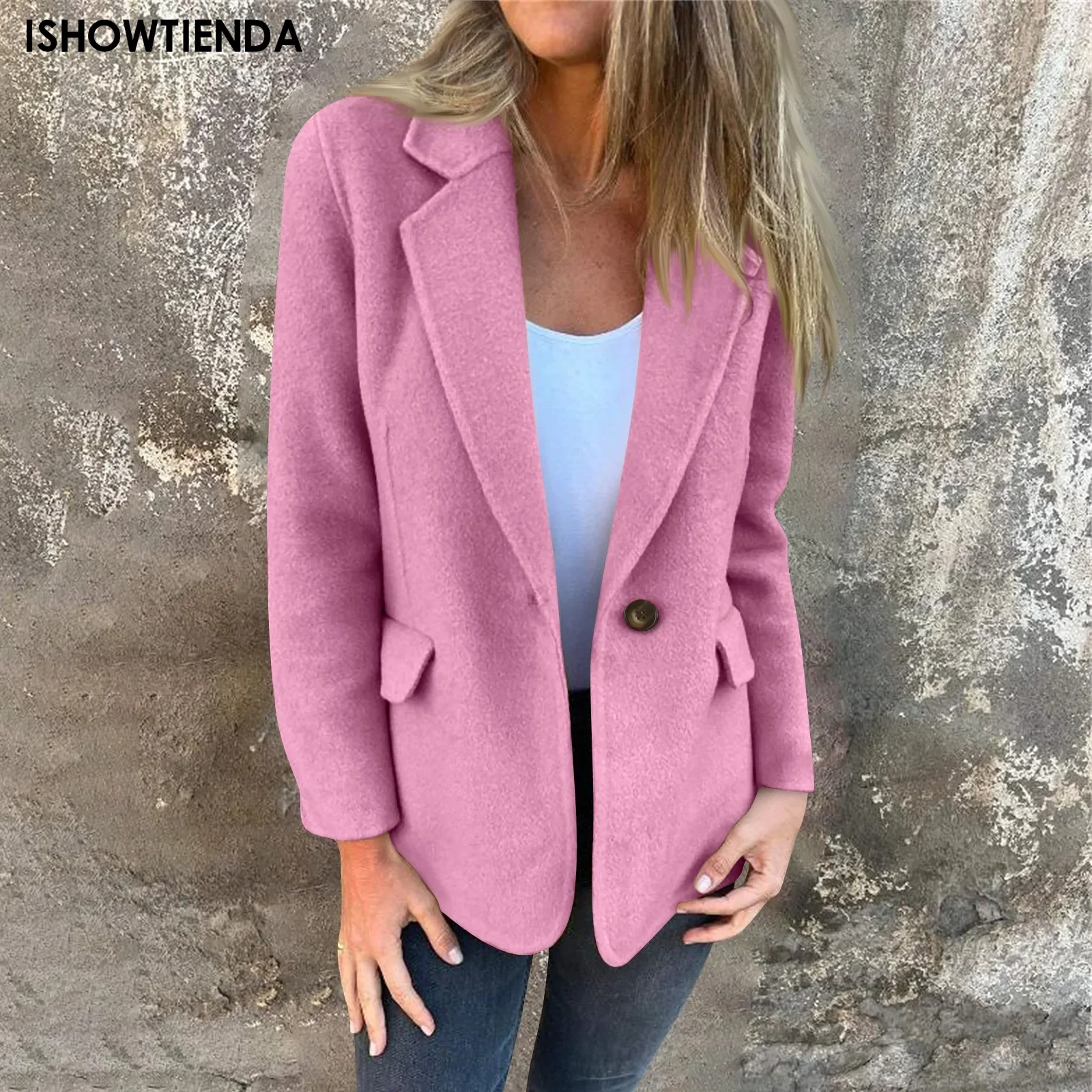 Women Elegant Work Jackets Blazer Autumn Lapel Neck Long Sleeve Jackets Fashion Solid Suits Coats Female Solid Office Outwear