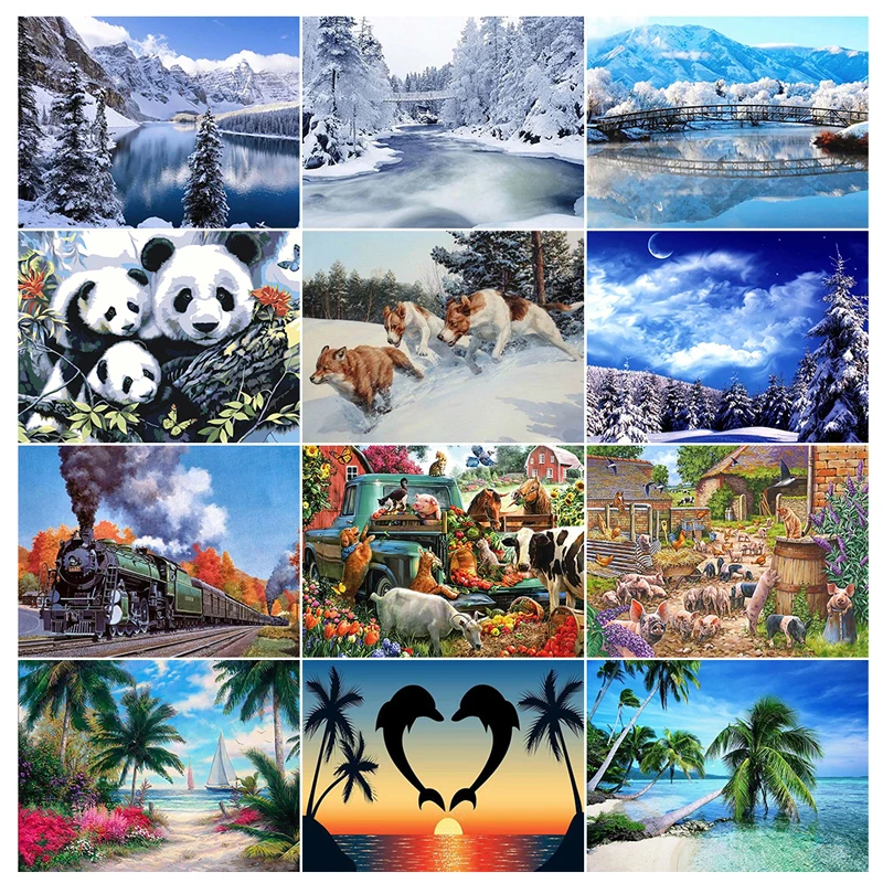 

5D Diamond Painting Winter Landscape Diamond Embroidery DIY Full Rhinestone Mosaic Animal Cross Stitch Kit Art Home Decor Gift