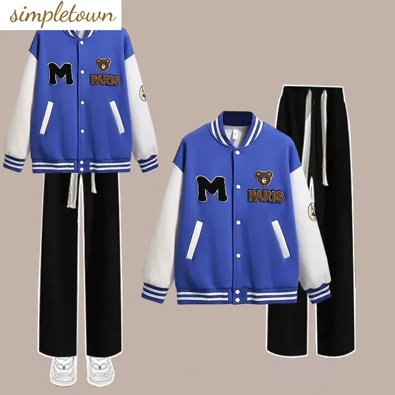 2023 New Baseball Suit Set Women's Spring and Autumn Korean Loose Top Jacket+Casual Wide Leg Pants Two Piece Set