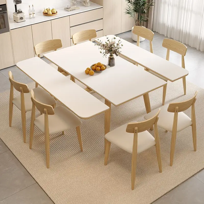 Solid wood rock slab dining table and chair combination, simple, variable square table, folding and retractable dining table
