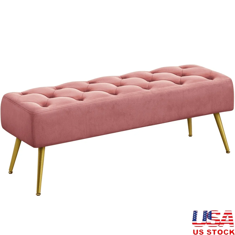 

Versatile Modern Velvet Ottoman Footstool Bench Bedroom Living Room Indoor Tufted Design Adjustable Height Protective Pads