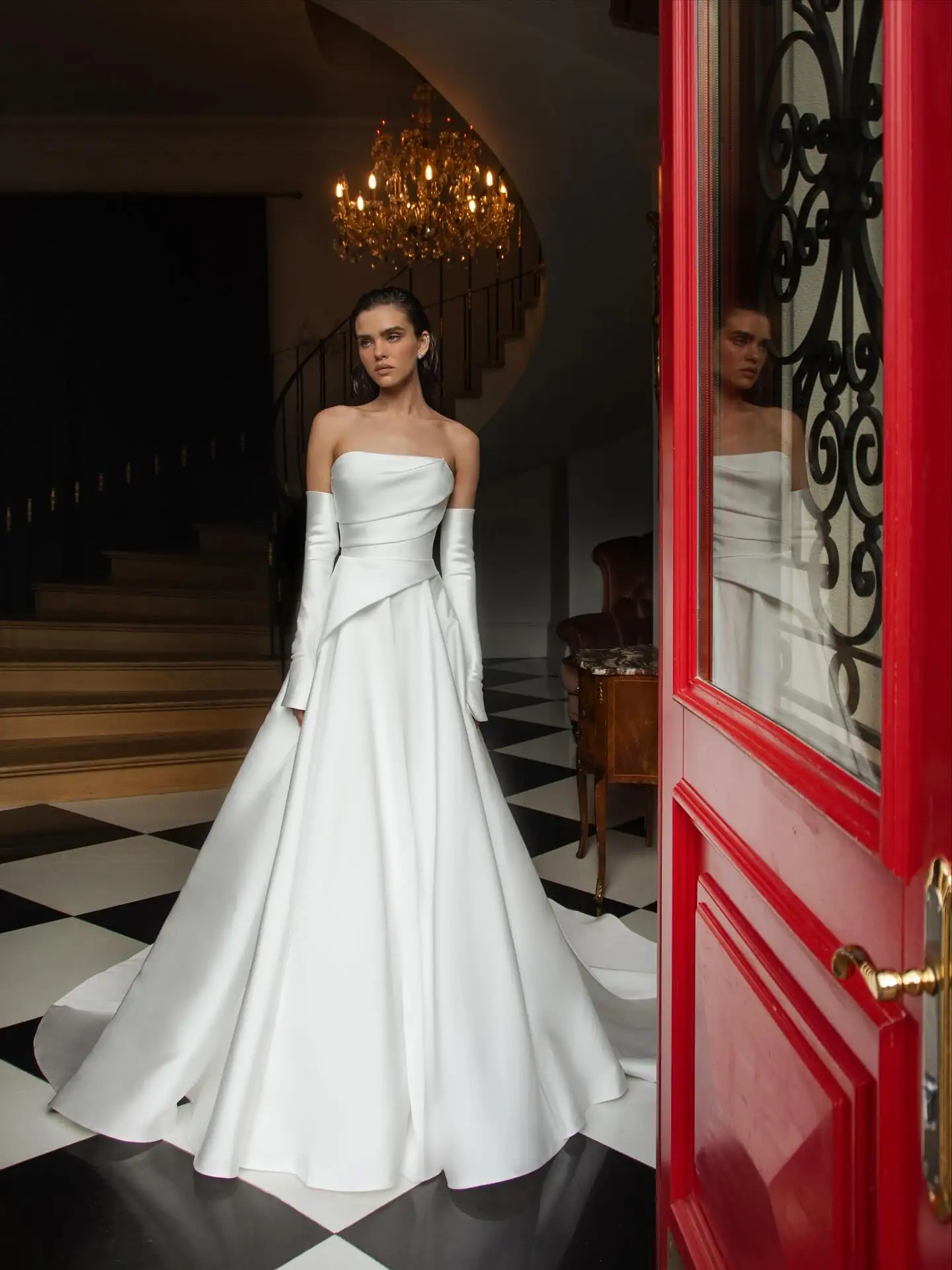 

Customized Sexy Strapless Prom Gown Women's Ivory Wedding Long-sleeved Party Evening Dress Floor-length Special Occasion Dresses