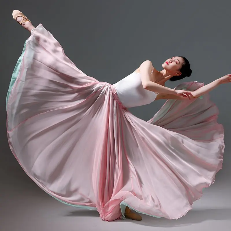 Xinjiang Dance Big Swing Skirt 720 Degree Double layered Chiffon Uyghur Dance Performance Dress Chinese Modern Dance Practice Sk