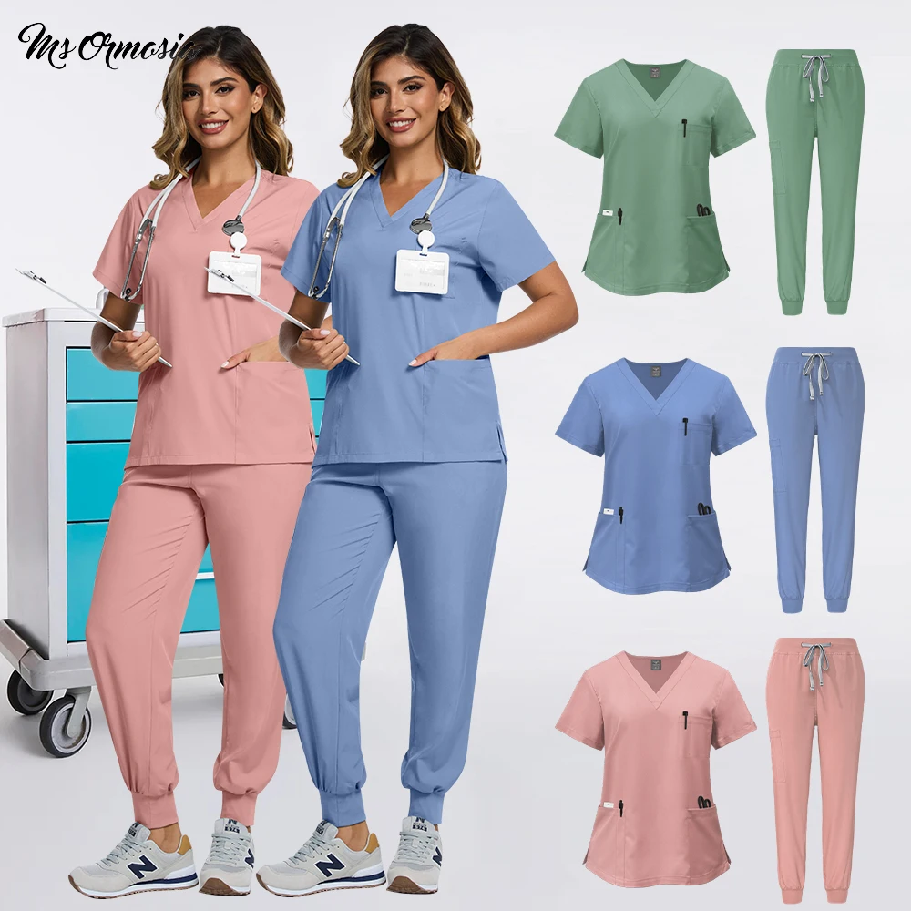 

Classic V-neck Workwear Nurse Scrubs Set Men Women Nurse Accessories Medical Clinical Uniforms Surgical Top Pants Beauty Clothes