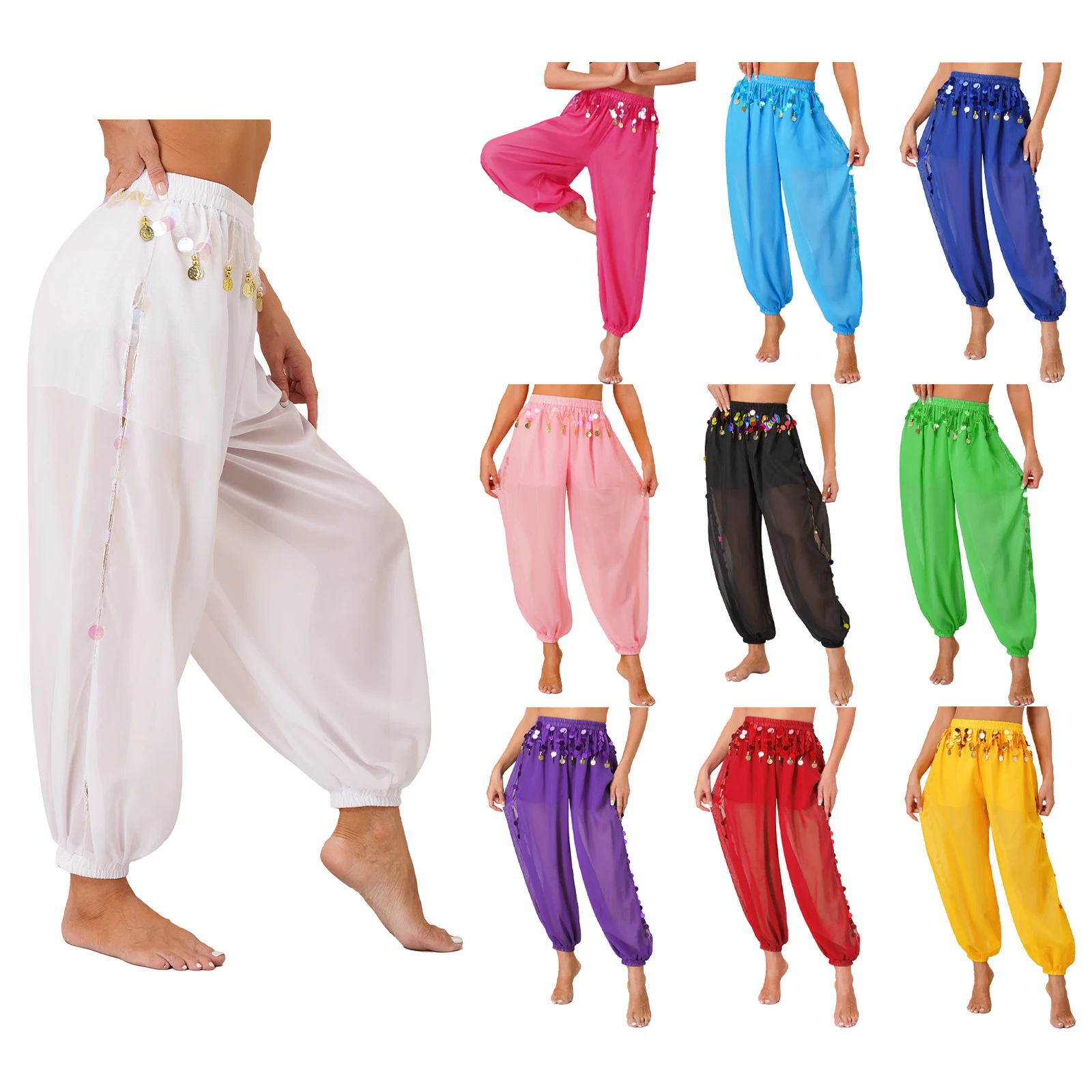 レディースベリーダンスカーニバルコスチュームハーレムパンツスパンコールタッセルパンツトライバルアラビアダンスパフォーマンスルーズパンツダンスウェア