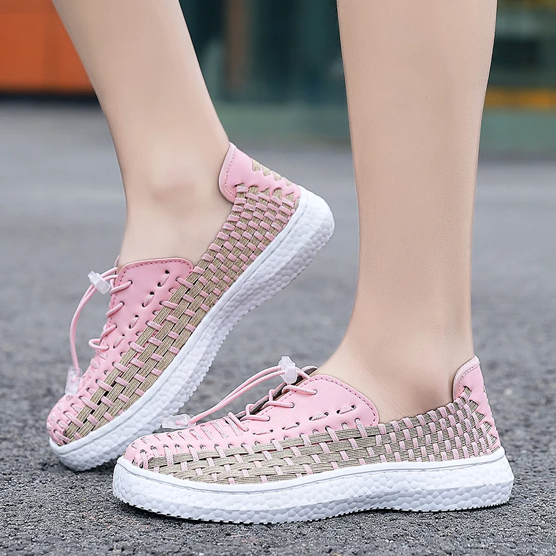STRONGSHEN Women Handmade Woven Flat Shoes Summer Fashion Breathable Casual Slip-On Sneakers Female Footwear Loafers Zapatos
