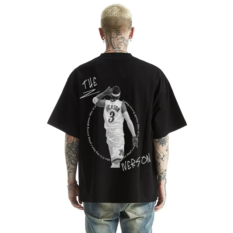 Camiseta de manga corta con estampado de las estrellas del baloncesto de la NBA para hombre, camisa 100% de algodón, Harajuku, Tops deportivos holgados de gran tamaño