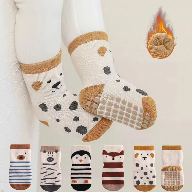 

1Pair Baby Boys Girls Toddlers Winter Thick Warm Cotton Socks Kids Cute Cartoon Anti-slip Non Skid Grip Floor Socks