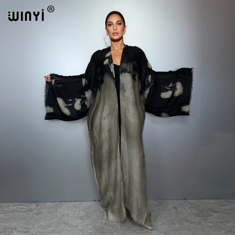 WINYI Africa Kimono Maxi Dress Beach Cover Up Cardigan Boho Casual Coats Print Kaftan Beach Outfits Kaftan Dresses Muslim Womens