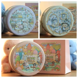 2025 Christmas Festival Cute Rabbit Cookies Packing Box Round Empty Tin Candy Gift Box Cake Tea Dessert Organizer Container