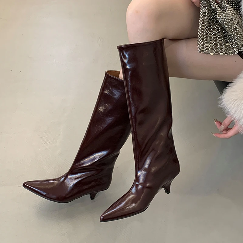 

Winter Fashion Knee-High Boots Woman Pointed Toe Elegant Thin Low Heel Long Ladies Party Wedding Casual Shoes Botas Mujer