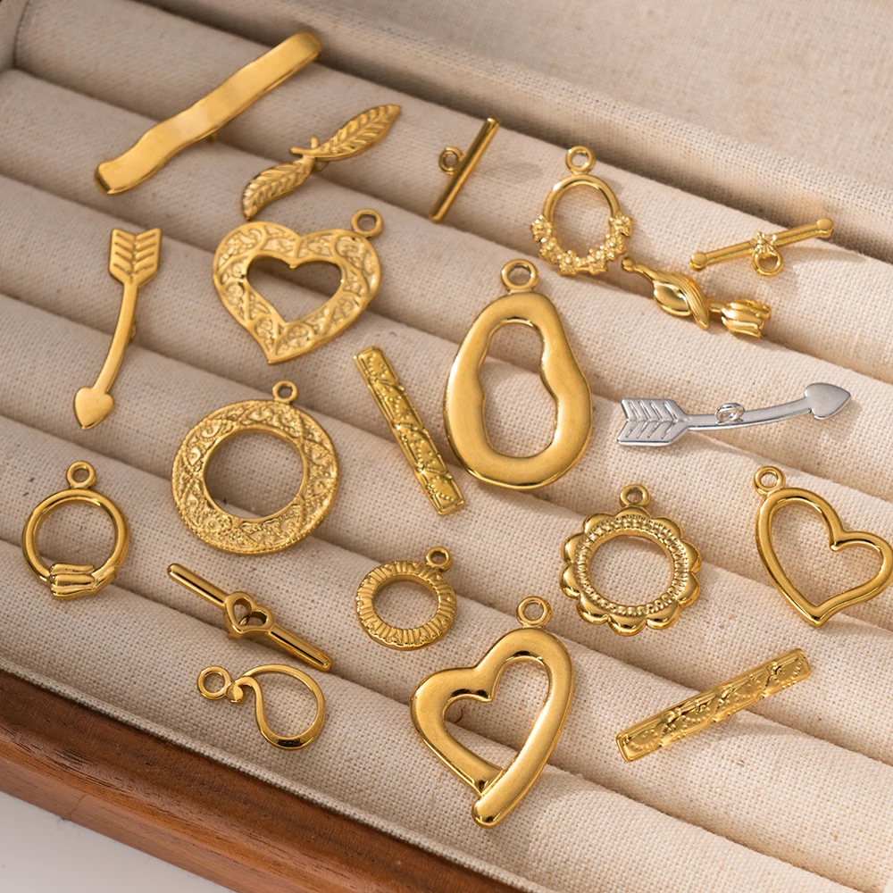 5 set/lote conectores de fecho de alternância de aço inoxidável pvd banhado a ouro diy pulseira colar final ot fecho jóias descobertas materiais