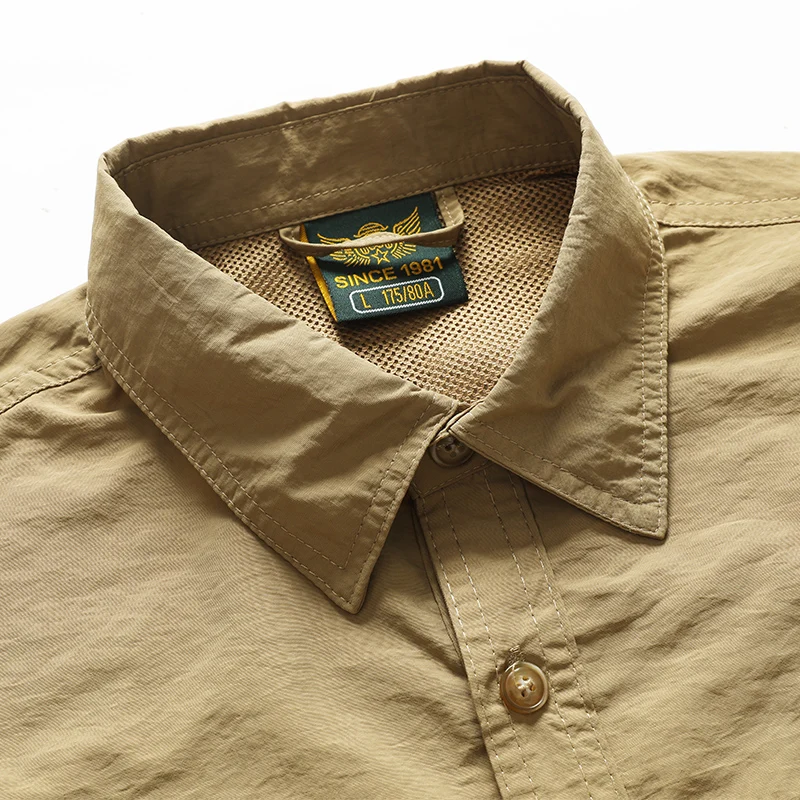 Camisa de manga larga con 2 bolsillos para hombre, ropa informal para exteriores, Color sólido, secado rápido, nueva moda de verano