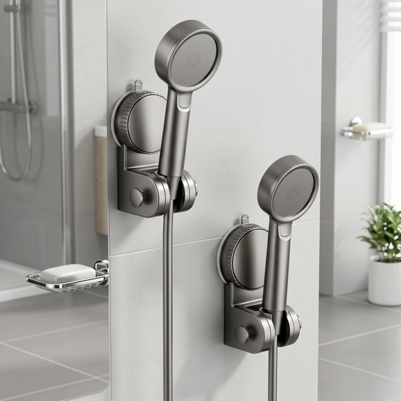 Shower Head Holder with Suction Cup Compact Shower Head Bracket with Suction Cup for Renters, Bathroom