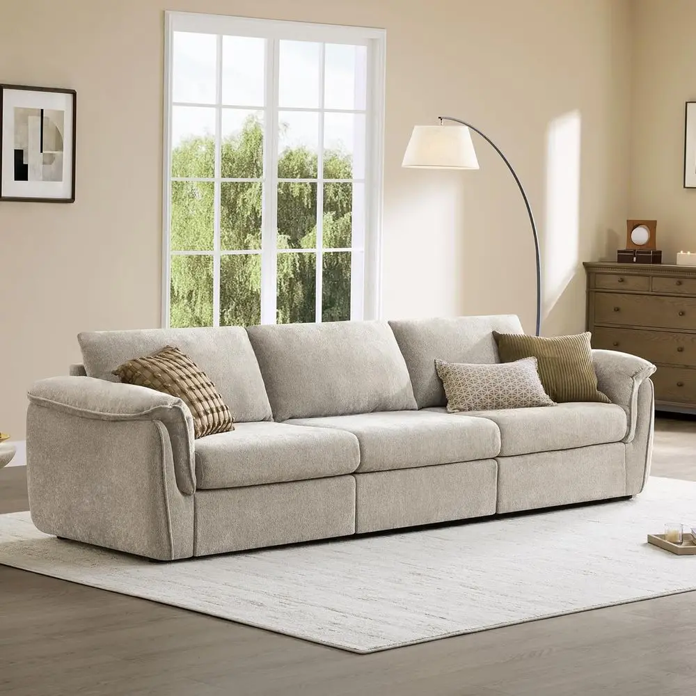 

Oversized Modern 3-Seater Sectional Sofa in Taupe Chenille