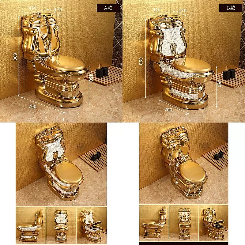 European Royal Gold Toilet Vintage Hotel Relief Creative Silent Large Caliber Ceramic