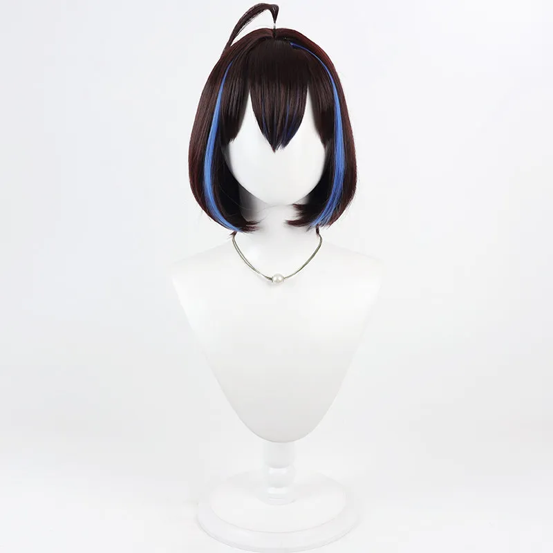 Yubari Rei Cosplay Wig Vtuber Brown Blue Short Heat Resistant Synthetic Hair Halloween Party Role Play Carnival + Free Wig Cap