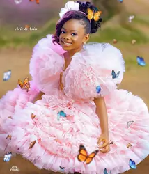 Princess Pink Girls Birthday Party Dresses Extra Puffy Ruffle Flower Girl Dresses Kids Ball Gown Baby Girl Dress for Photo Shoot