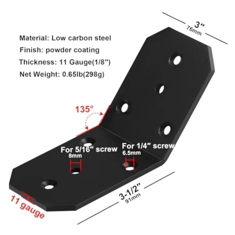 45° Built-in Angle Bracket, Heavy Duty Powder Coated Steel Connector for 4x4 Post Pavilion Fence Reinforcement