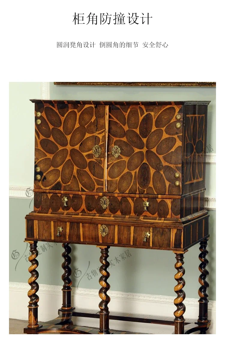 

53carved chest cabinet/retro solid wood locker/neoclassical storage cabinet/old entrance cabinet/