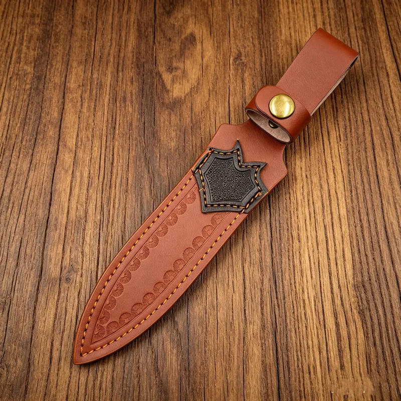 Vintage Circular Emboss Split Cowhide Knife Sheath Shield Patch Splicing Waist Belt Tool Scabbard Sheath Only No Knife Included