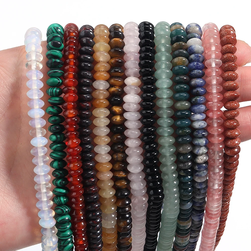 3x6mm Natural Stone Beads Agate Tiger Eye Malachite Rose Quartz Loose Flat Abacus Beads For Jewelry Making DIY Bracelet Necklace