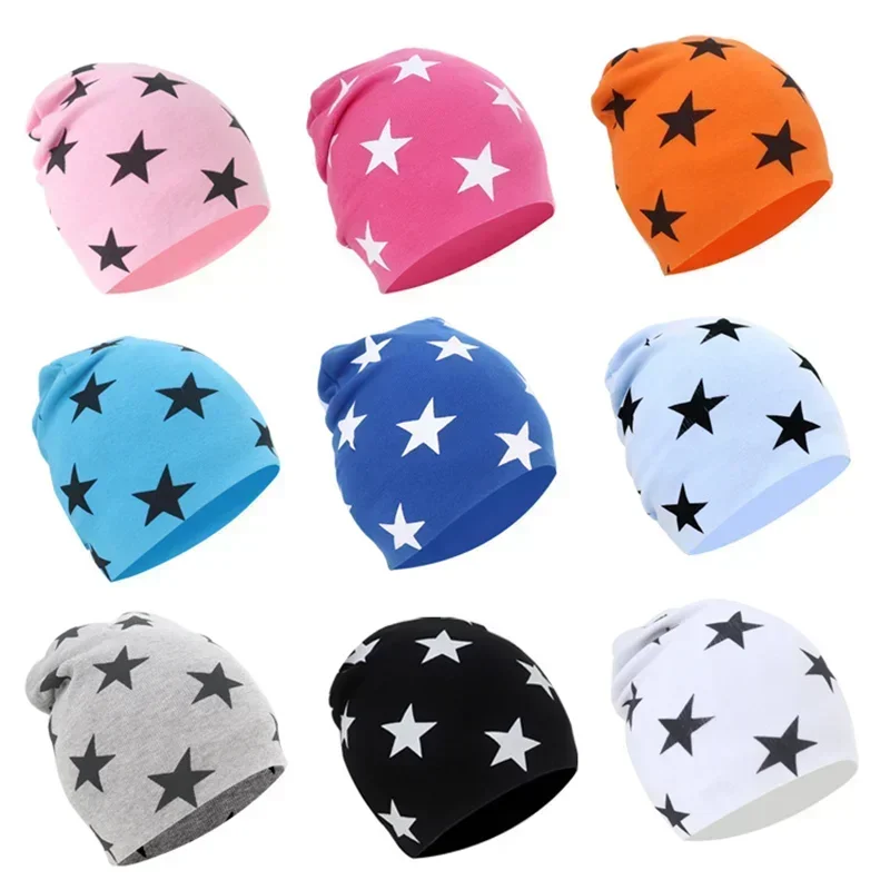 Star Hat Baby Sleeve Cap Star Men and Women for Children and Kids Double Layer Spring, Autumn and Winter Printed