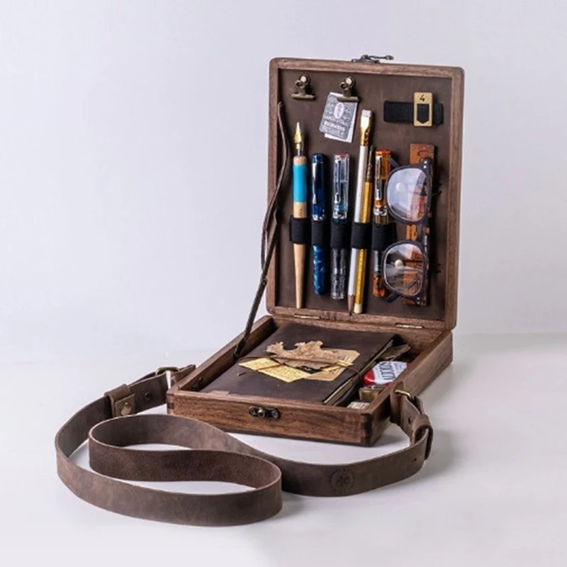 الرجعية الحنين خشبية الكاتب صندوق حقيبة المرأة في الهواء الطلق رسم أداة تخزين حقيبة ساعي مع غطاء تذكارية #5