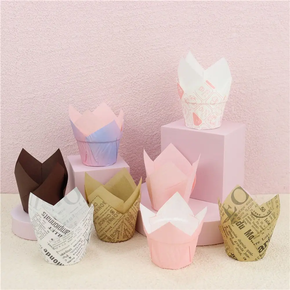 50pcs Greaseproof Cupcake Paper Tray Liners Cupcake Paper Tulip Baking Cups Cake Muffin Cups Bakeware Pastry Tools