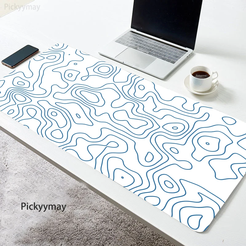 

White Art Large Mousepad Topographic Mousepads Keyboard Mat Office Desk Rug HD Print Desk Mats Company Mouse Pad 90x40 For Gift