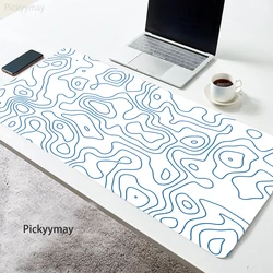 White Art Large Mousepad Topographic Mousepads Keyboard Mat Office Desk Rug HD Print Desk Mats Company Mouse Pad 90x40 For Gift