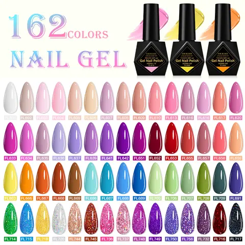 FOUR LILY 10ml 162 Colors Gel Nail Polish Colorful Semi-Permanent Soak Off Gel Nail Art Varnish Manicure for All-Season