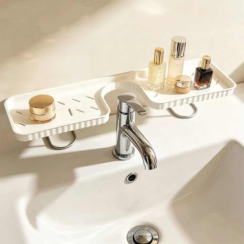 No-Drill Bathroom Storage Rack Rustproof Large Capacity Faucet Sink Shelf Space Saving Water Drainage Faucet Drain Organizer