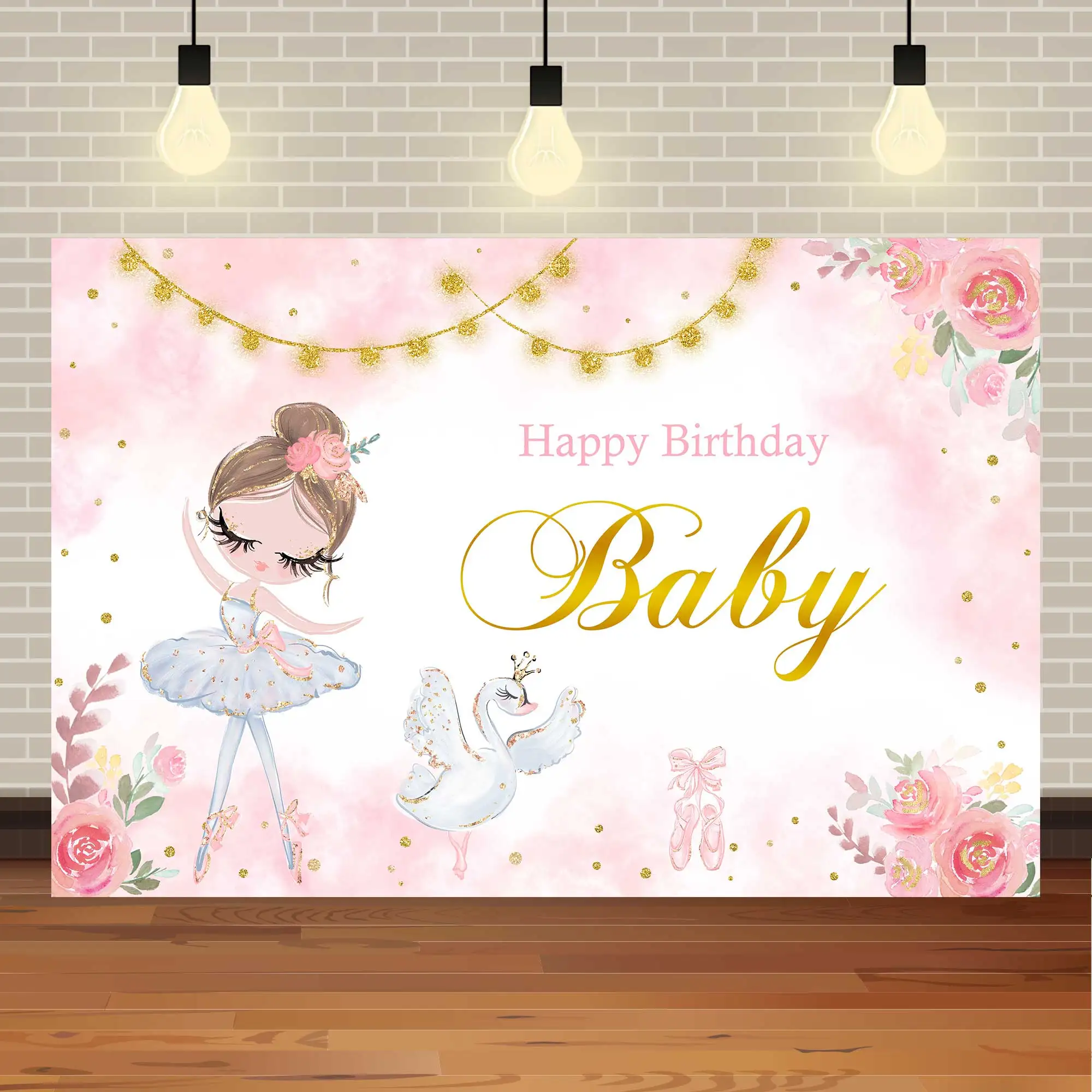 Ballet Backdrop for Girls Ballerina Baby Shower Photography Background Swan Girls Tutu Birthday Party Decorations Banner