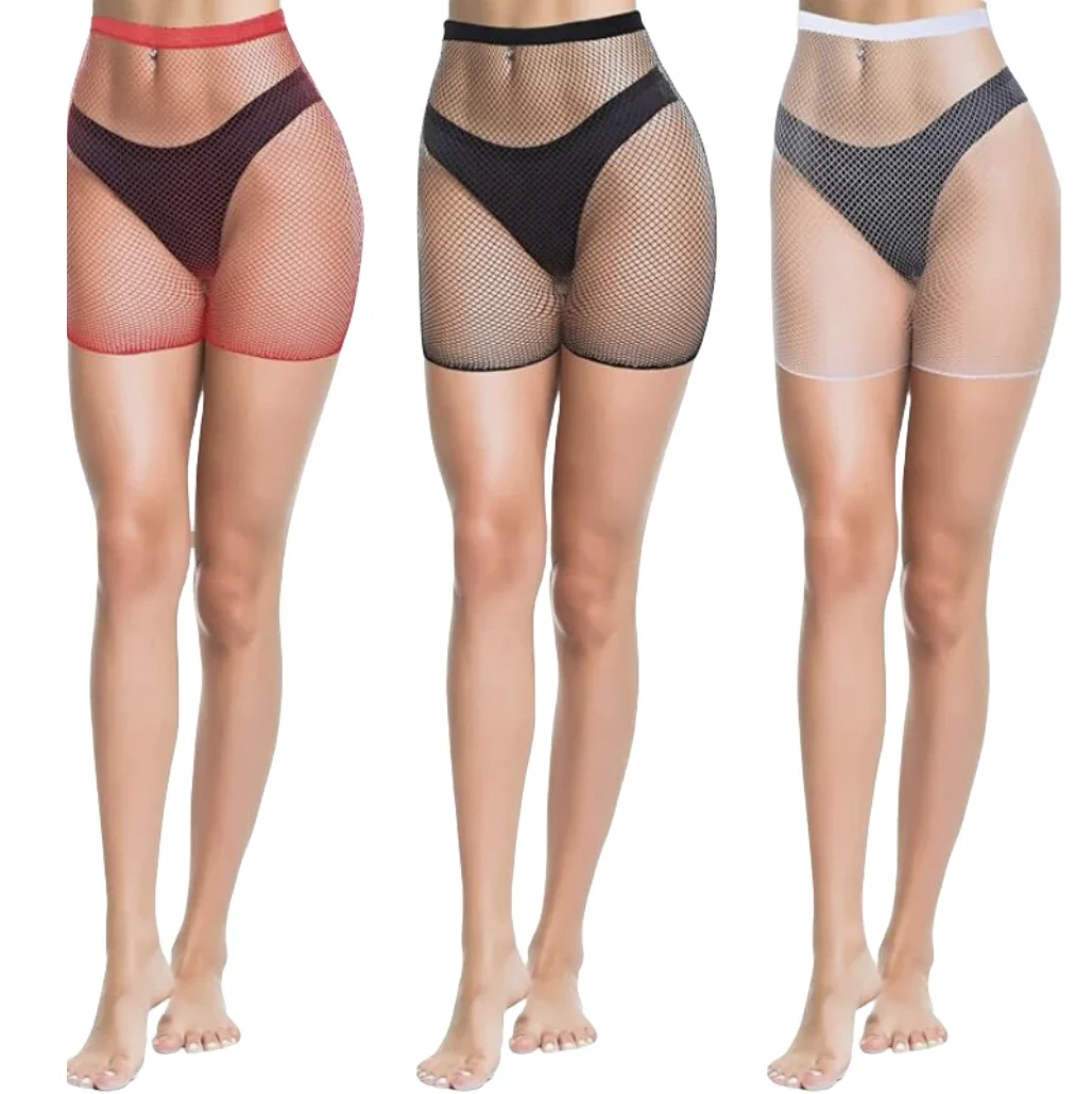 Cycling Fishnet Shorts Pantyhose Short Mesh Tights for Women Costumes Black White Red Breathable High Waist Panty hose
