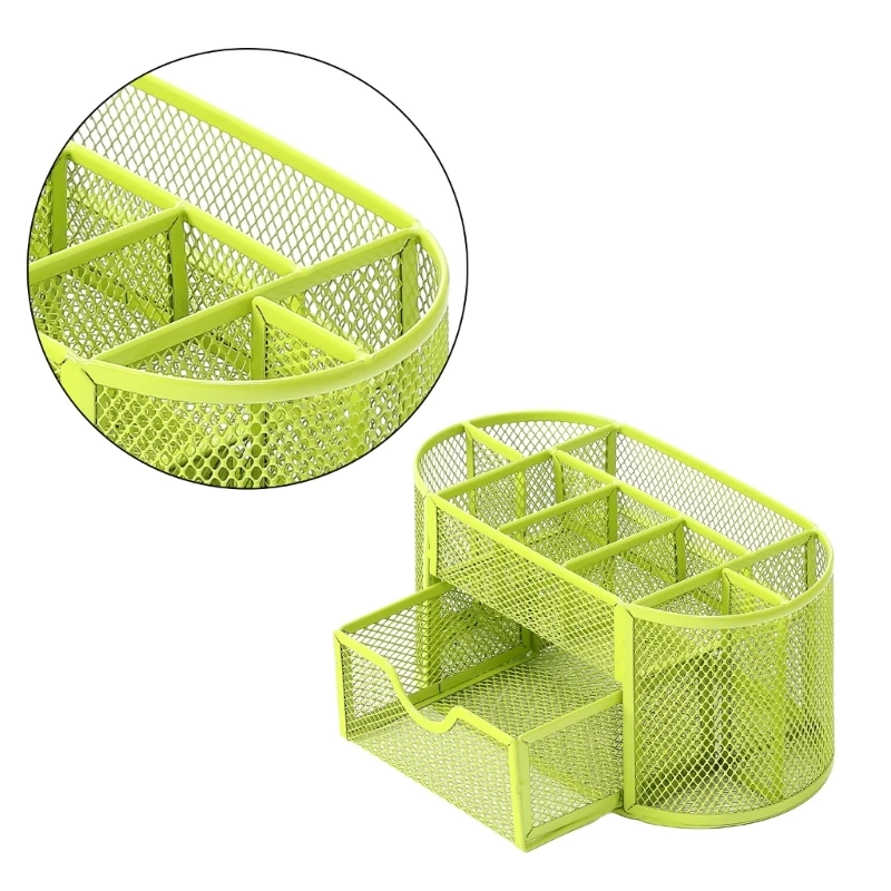 منظمات مكتبية متعددة الوظائف مع 8 حامل أقلام ودرج منزلق، حامل أقلام شبكي، منظمات أقلام موفرة للمساحة