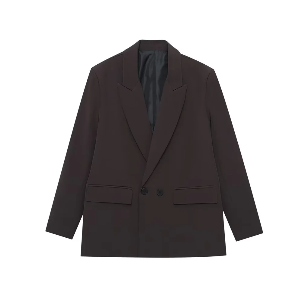 Winter nieuwe damesmode casual revers jas met lange mouwen en gewatteerde schouders met dubbele rij knopen