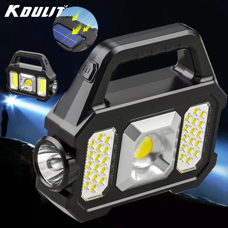 

500LM Dual Light Source Flashlight Powerful Lantern USB Rechargeable Handheld Camping Torches 6 Modes Portable Solar Work Lights