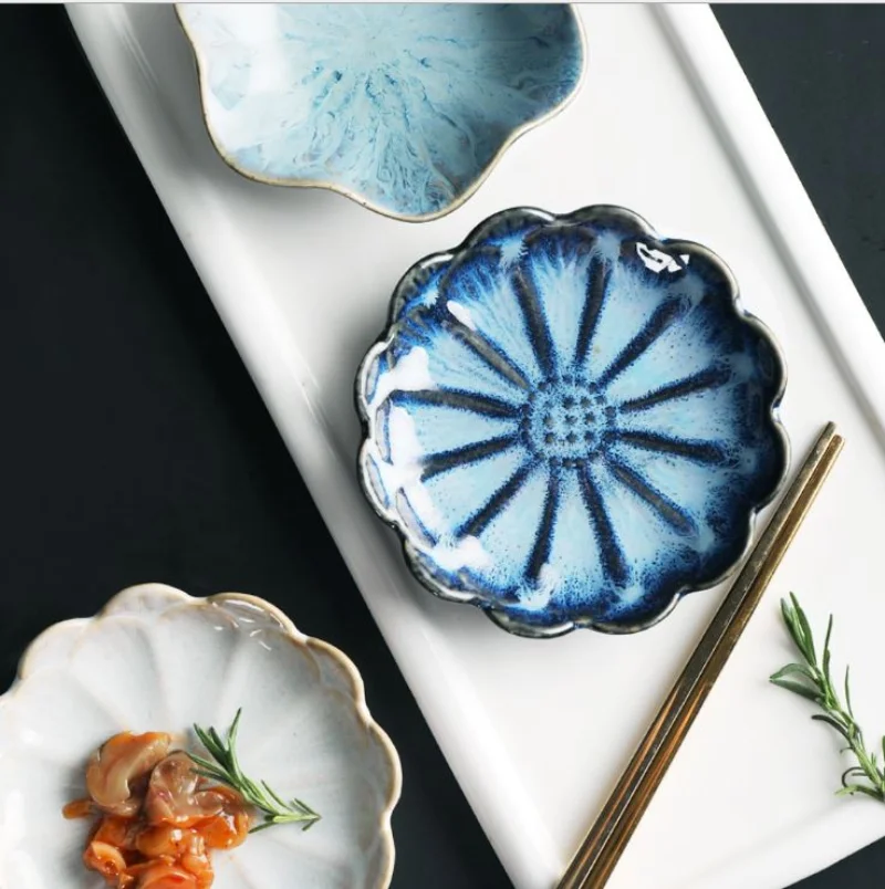 Creative Ceramic Plate Flavor Saucer Seasoning Plate Tableware Household Snack Plate Flower Shaped Plate Ceramic Tableware