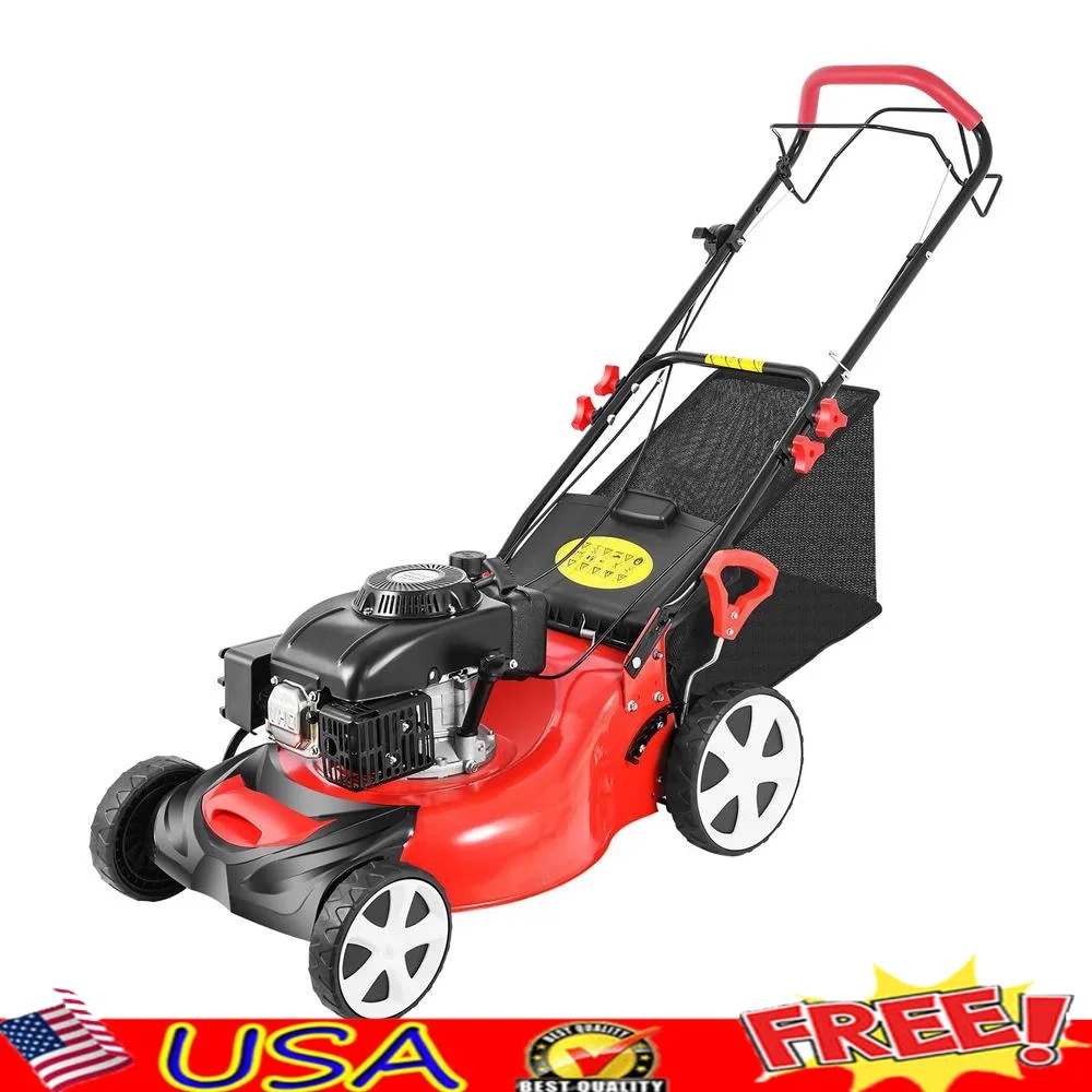 

Self Propelled Lawn Mower Gas Powered 140cc 4-Stroke Engine Adjustable Cutting Height Large Fuel Tank Manganese Steel Blade 20in