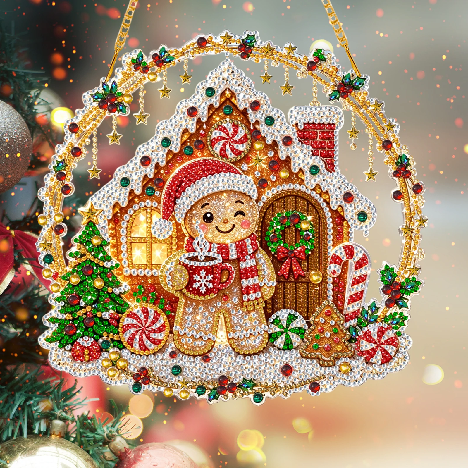 DIY 5D Rhinestone Diamond Painting Christmas Ornament Pendant Kit Holiday Hanging Decoration Set